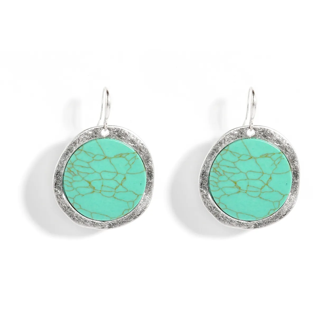 Boho Perhiasan Turquoise Putaran Drop Earring Perak Menjuntai Earring Statement Earring untuk Wanita