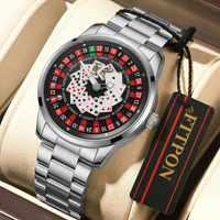 Montre à quartz FTTPON Lucky Poker, jeu de la roulette russe, Dieu des joueurs, montre-bracelet de luxe étanche en acier inoxydable pour hommes, Reloj