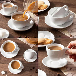 ชุดกาแฟเซรามิกเฉาโจวพร้อมจานรอง สีขาว 75 มล. 80 มล. 180 มล. สีพื้น สำหรับใช้ในบ้านและเป็นของขวัญ - Product Image 4