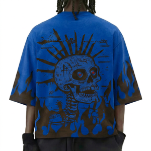 Men's Oversized Washed Cotton T-<b>Shirt</b> Short Sleeve O-Neck <b>Flame</b> Print Street Style Jersey Knit Regular Length Men's T-<b>Shirt</b> - Product Image 6