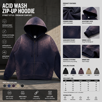 Sweat à capuche zippé pour homme, coupe ample, style streetwear, couleur unie, effet délavé vintage, grammage lourd, avec logo personnalisé, tie-dye, pour couple