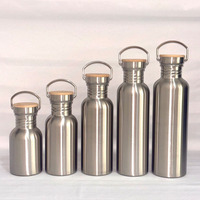 Bouteille d'eau en acier inoxydable 304 à simple paroi pour l'extérieur avec couvercle en bambou 350ML 500ML 600ML 750ML 1000ML