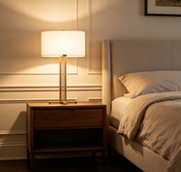 Lampe de table cylindrique moderne pour chambre à coucher, en laiton, avec abat-jour en tissu, éclairage décoratif, design américain, E26, pour salon
