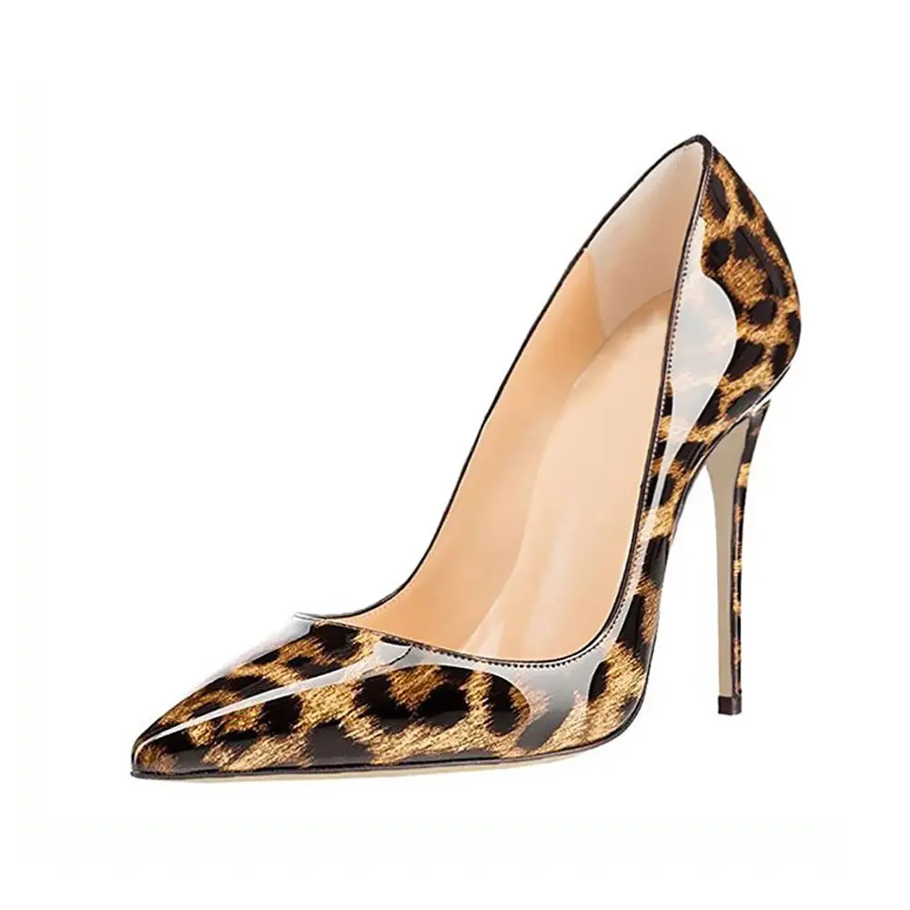 Women's pumps leopard print patent leather thin heel high heel pumps pointed head stiletto for ladies female pumps dress shoes