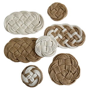Bohemian Round Polyester Cotton Woven <b>Rope</b> Table Mat Heat Resistant Non-Slip Braided Eco-Friendly Durable Placemat 8MM <b>Thick</b> - Product Image 1
