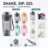 Bouteille d'eau en plastique personnalisable JUNVOY avec logo, gourde shaker anti-fuite avec sangle de transport, gobelets en plastique portables pour le sport et le fitness