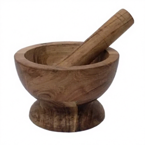 Mortier et pilon en bois faits à la main, écologiques et de haute qualité, couleur naturelle, pour herbes, épices, graines, assaisonnements, ail, herbes aromatiques Rana - Product Image 1