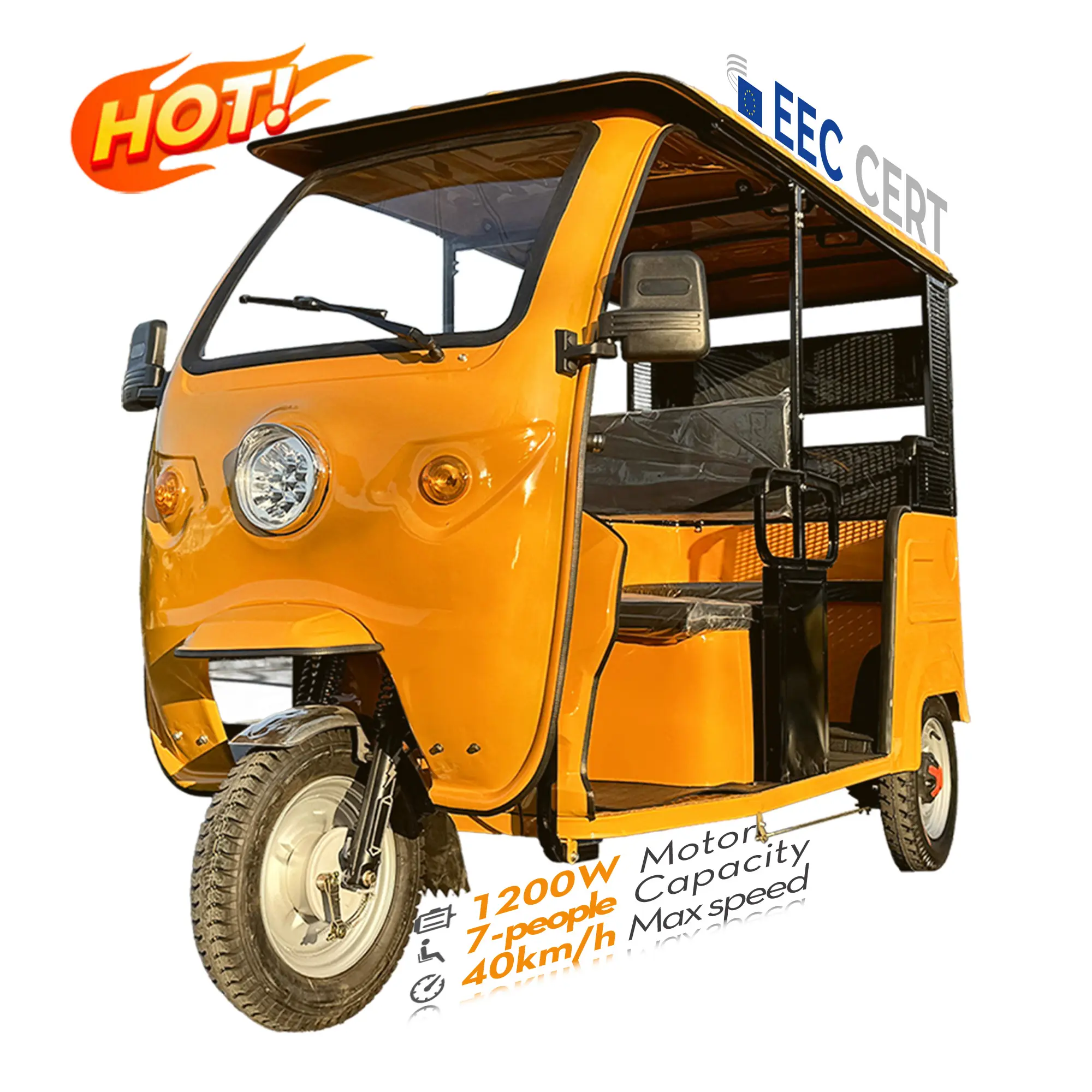 Triciclo de passageiros estilo indiano para passageiros LB-ZK3WV, triciclo de três rodas a gasolina Bajaj, com teto de combustível, transporte de passageiros