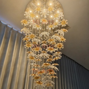 Lusso moderno vetro arte personalizzata verde foglia trasparente Hotel Hall speciale a forma di lampade a sospensione a soffitto <span class=keywords><strong>lampadari</strong></span> appesi - Product Image 4