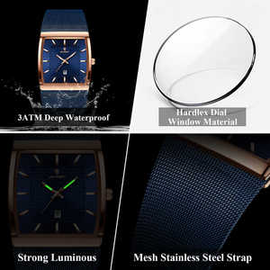 POEDAGAR 885 esfera cuadrada diseño único moda relojes de cuarzo de lujo <span class=keywords><strong>Reloj</strong></span> hombres luminoso impermeable malla <span class=keywords><strong>Reloj</strong></span> de acero inoxidable - Product Image 6