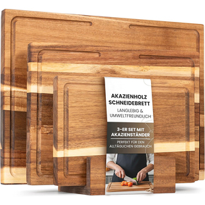 Acacia gỗ thớt Bộ 3PCs với đứng tùy chỉnh khắc logo tre charcuterie pho mát khay thịt bít tết butcher khối - Product Image 1