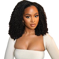 Perruque mi-tête sans colle, style afro bouclé crépu, pour débutantes, 3-en-1 avec queue de cheval et bandeau, multi-styles, cheveux humains brésiliens Remy de grade 12A