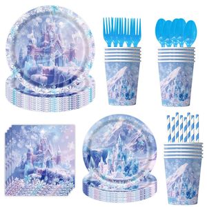 Nuevos Artículos Desechables para Fiestas con Temática de <span class=keywords><strong>Castillo</strong></span> de Hielo y Nieve, Accesorios para Festivales, Vajilla de Cumpleaños, Platos de Papel, Servilletas, Mantel, Pancarta, Decoración - Product Image 2