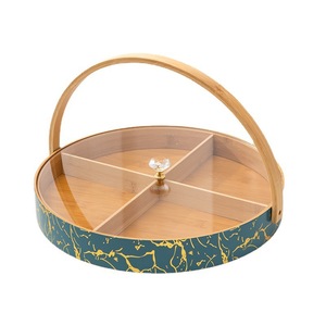 Round <b>Bamboo</b> Fruit Tray With Lid Divided Sections For Tea Time Snacks Home Use - Product Image 4