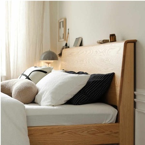 Современная простая японская нордическая однотонная деревянная двуспальная кровать из дуба мягкая мебель для дома и спальни - Product Image 2