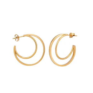 Fashion Designer 18k Gold Plated Statement Stud Earring Personality Temperament Stainless Steel C-Shape Moon Earrings