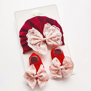 Tinta unita graziosi <span class=keywords><strong>fiocchi</strong></span> <span class=keywords><strong>per</strong></span> <span class=keywords><strong>capelli</strong></span> in velluto neonatale cappello turbante Set di calzini antiscivolo <span class=keywords><strong>per</strong></span> bambini con <span class=keywords><strong>fiocchi</strong></span> di cotone calzini <span class=keywords><strong>per</strong></span> bambini - Product Image 5