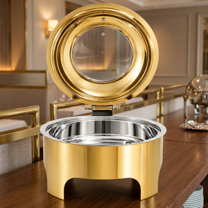 Plat de service doré en acier inoxydable 4 pièces, chauffe-plats pour buffet, traiteur, mariage, hôtel, banquet, 8L, compatible lave-vaisselle - Product Image 2