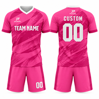 Maillot et short de football personnalisés rose col en V, sublimation intégrale, séchage rapide, légers, OEM ODM, vente en gros, faible MOQ, usine USA