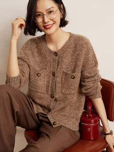 Cárdigan de Punto de Cachemira Estilo Tweed Informal para <span class=keywords><strong>Mujer</strong></span> con Bolsillo y Botones - Product Image 3