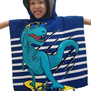 Allo मुद्रित कार्टून ब्लू ड्रैगन समुद्र तट स्नान तौलिया तौलिया Hooded पोंचो बच्चों Microfiber के समुद्र तट तौलिया