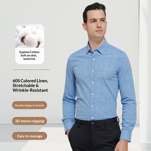 <span class=keywords><strong>Chemise</strong></span> Homme Personnalisable 2026 Nouvelle Collection en <span class=keywords><strong>Lin</strong></span> et Coton Supima Couleurs Années 60 Sans <span class=keywords><strong>Repassage</strong></span> Haute Élasticité Idéale pour le Travail et les Trajets Quotidien Vente en Gros - Product Image 1