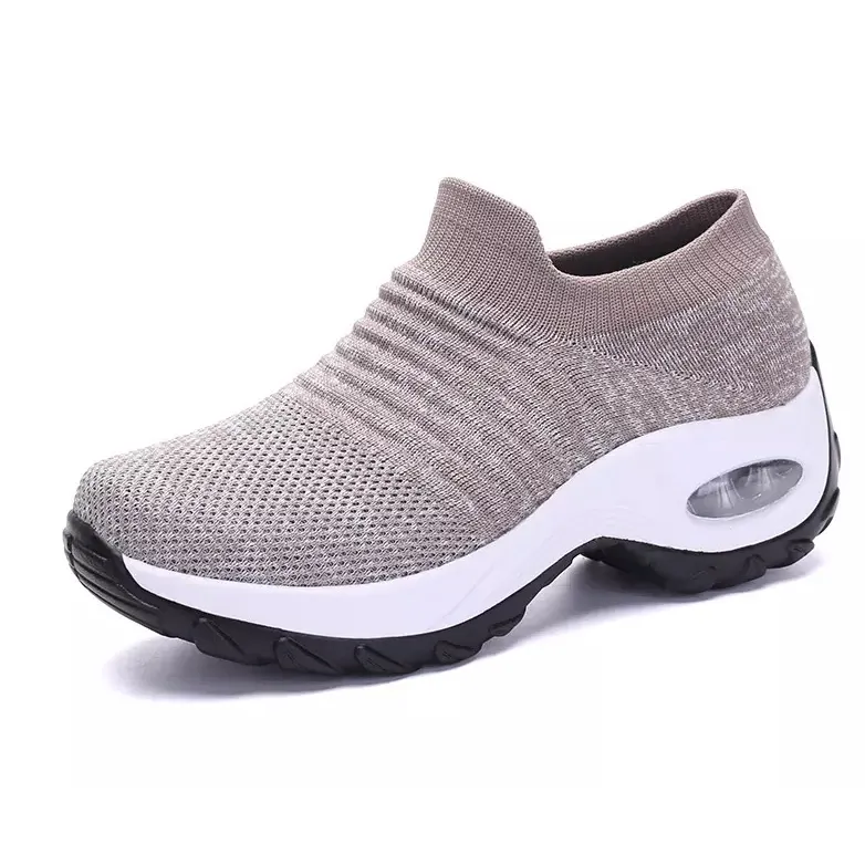 Modern Easy Shoes Platform Loafers Knit Mesh Air Cushion Lady Women Jogging Walking Style Shoes Sock Sneakers with Arch Support