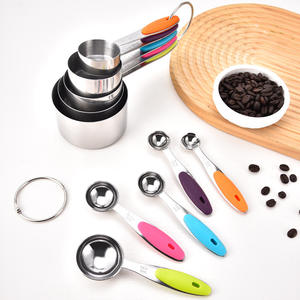 Ensemble de tasses et cuillères à mesurer en acier inoxydable avec poignées colorées pour la pâtisserie, le café et l'utilisation en cuisine - Product Image 2