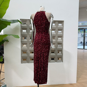 <span class=keywords><strong>Robe</strong></span> élégante pour femme à bretelles, à sequins, longue jusqu'au sol, silhouette en A, <span class=keywords><strong>style</strong></span> <span class=keywords><strong>romantique</strong></span>, cintrée à la taille, avec fermetures éclair et <span class=keywords><strong>style</strong></span> club - Product Image 2