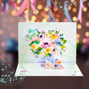 Carte de vœux 3D Pop Flower Basket Joyeux anniversaire, faite à la main, personnalisée, papillon surprise, boîte cadeau en papier cartonné, enveloppe découpée au laser - Product Image 5