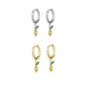 Boucles d'oreilles créoles en argent plaqué <span class=keywords><strong>or</strong></span> 18 carats de haute qualité pour femmes, cerises, pommes, ananas, bananes, pastèques et fruits - Product Image 6