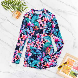 Maillot de bain une pièce à imprimé tropical pour femmes, avec fermeture éclair, manches longues, protection solaire, pour le surf, Smlxl - Product Image 2