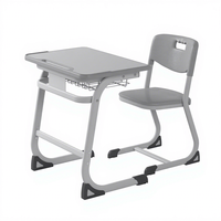 Meubles de classe scolaire modernes en bois, ensemble de bureau et chaise individuels confortables et réglables en hauteur pour un seul élève