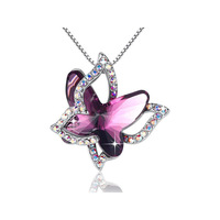 Collares con colgante de mariposa de cristal multicolor con piedra de nacimiento, con diamantes de imitación brillantes, dijes de animales huecos, joyería delicada y elegante