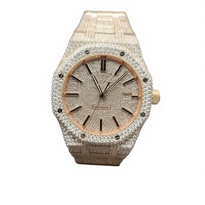 Montre de luxe en moissanite VVS1, mécanique, squelette, sertie de diamants, avec lunette personnalisée, verre, boîtier en acier inoxydable, bracelet, fermoir, 10 bars - Product Image 1