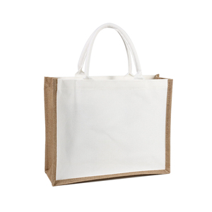 Logo personnalisé Élégant Blanc Toile De Jute Sac De Luxe Plage Fourre-Tout Coton Jute Shopping Sac - Product Image 1