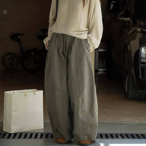 Pantalones Casuales de Pana con Cordón Elástico y Cintura Ajustable para Mujer, Estilo Japonés, Novedad de Otoño, Holgados y de Pierna Ancha - Product Image 4
