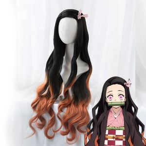 <span class=keywords><strong>Perruque</strong></span> synthétique de cosplay Demon Slayer Anime Kamado <span class=keywords><strong>Nezuko</strong></span>, longue de 95 cm, ondulée, noire et orange foncé mélangées, vente en gros - Product Image 3