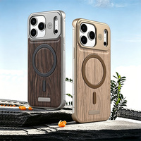 Funda de Teléfono con Textura de Madera y Cuero, Personalizable con Logotipo, Carga Inalámbrica Magnética, para iPhone 17 Pro Max 16 15 14, Venta al Por Mayor