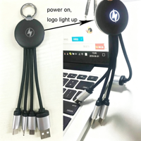 Cable de Carga Trenzado 3 en 1 para Llavero |   Cable de Carga Rápida para Múltiples Teléfonos con Logotipo Luminoso Personalizado para Regalos Promocionales