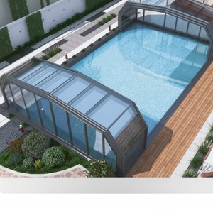 Abri de <span class=keywords><strong>piscine</strong></span> moderne de luxe avec toit <span class=keywords><strong>rétractable</strong></span>, <span class=keywords><strong>véranda</strong></span> motorisée coulissante en verre, abri solaire intelligent étanche - Product Image 2