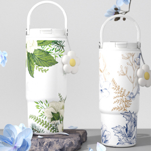 750ml New Ceramic Liner Insulated Coffee <b>Cup</b> <b>with</b> <b>Straw</b> Ice Tumbler Stylish Outdoor Portable Thermos <b>with</b> Handle Gift OEM ODM - Product Image 1