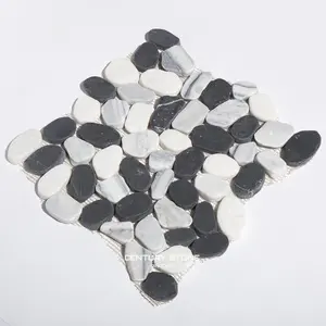 black mix white natural sliced pebbles pebble stone mosaic floor tile