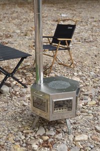 Poêle <span class=keywords><strong>à</strong></span> <span class=keywords><strong>bois</strong></span> hexagonal portable en acier inoxydable pour le camping avec tuyau <span class=keywords><strong>de</strong></span> cheminée 360 °   Fenêtre <span class=keywords><strong>de</strong></span> visualisation du feu pour la cuisson en extérieur - Product Image 4