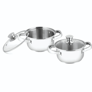 Juego de 2 cacerolas clásicas y duraderas de acero inoxidable encapsulado con tapas de vidrio y base de inducción - Product Image 1