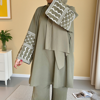 Loriya été vêtements pour femmes Dubai Abaya vêtements islamiques broderie palestinienne Polyester Abaya ensemble-2 pièces pantalon musulman haut