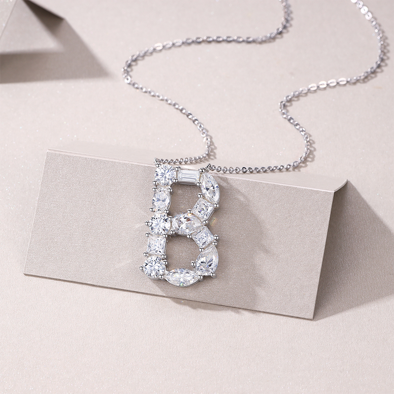 diamond letter b necklace moissanite