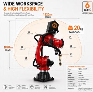 Bras de robot industriel 6 axes haute précision, charge utile 20 kg, portée 1800 mm, avec poignée de programmation par traînée pour une programmation et un soudage faciles - Product Image 4