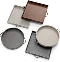 Plateau de service carré en cuir avec poignées, à un seul niveau, multifonctionnel, pour le rangement de bijoux, la décoration de table basse ou d'ottoman