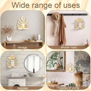 Wooden Monstera Leaf <b>Wall</b> <b>Shelf</b> Natural Color <b>Wall</b> <b>Mounted</b> Plant Display Decor For Indoor Home Office Decoration - Product Image 2